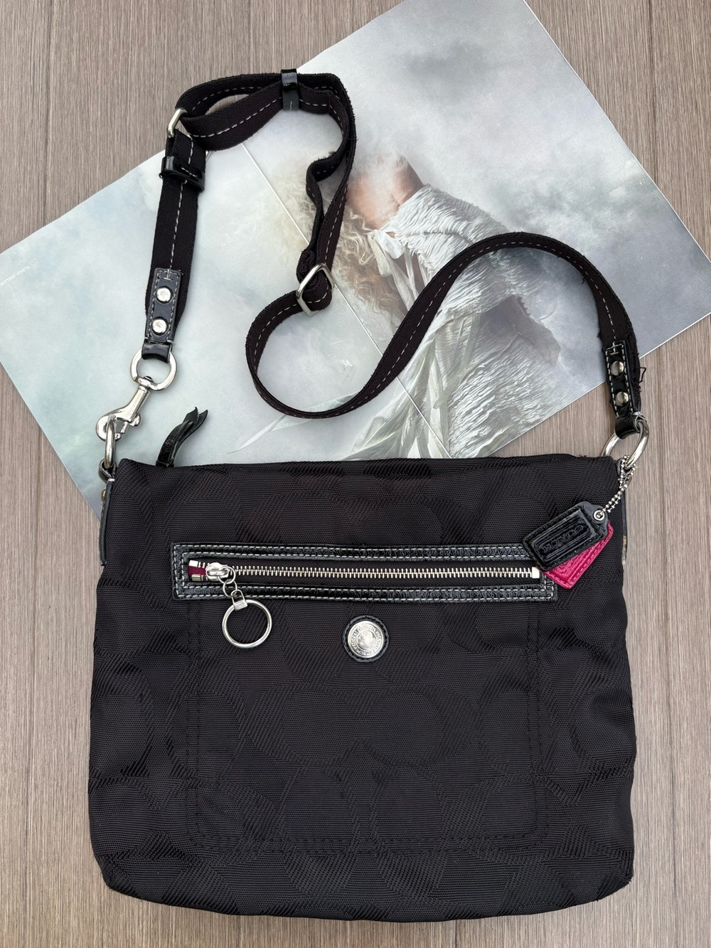 Coach Canvas Logo Print Crossbody Bag Adjustable Strap In Black